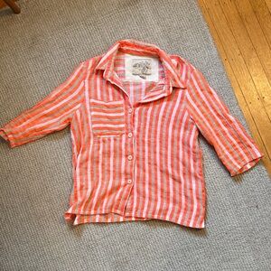 Ace & Jig Striped Neon Orange and White Button Down Shirt